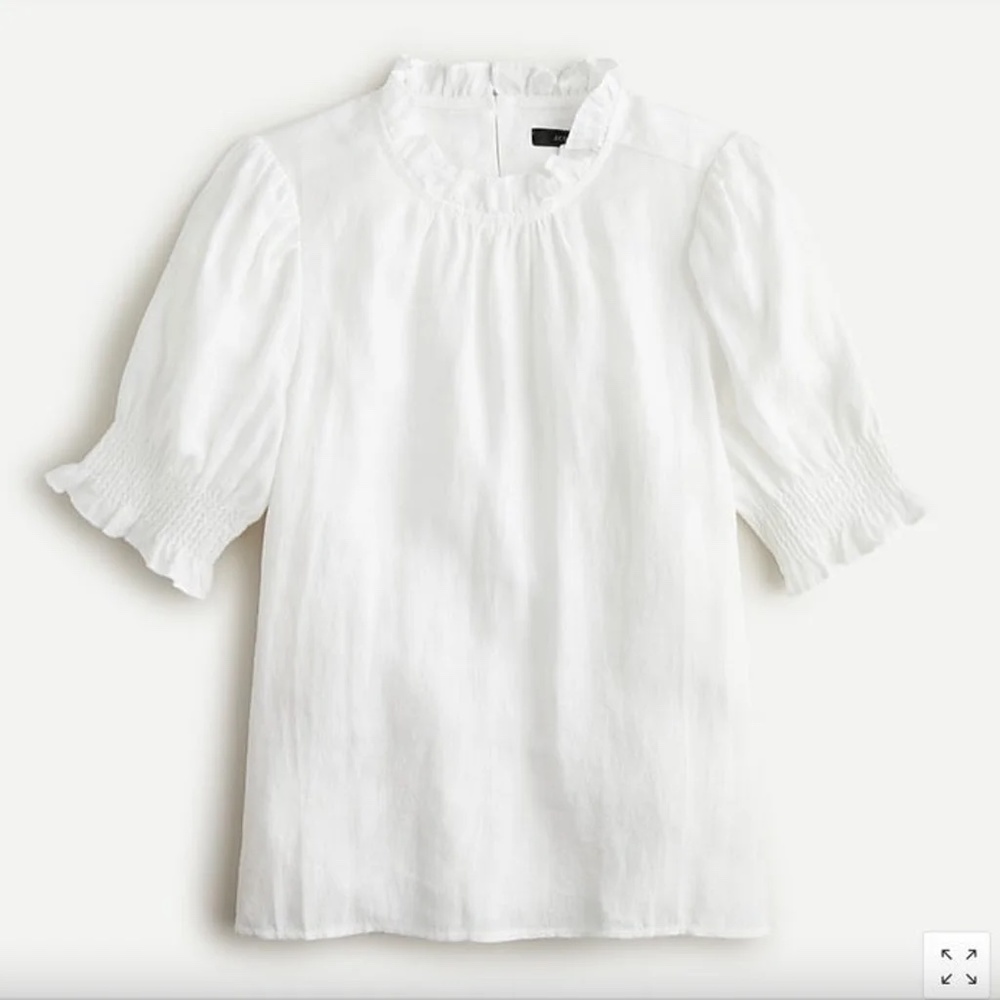 NWT J. Crew Smocked Puff-Sleeve Linen Top, Size XS